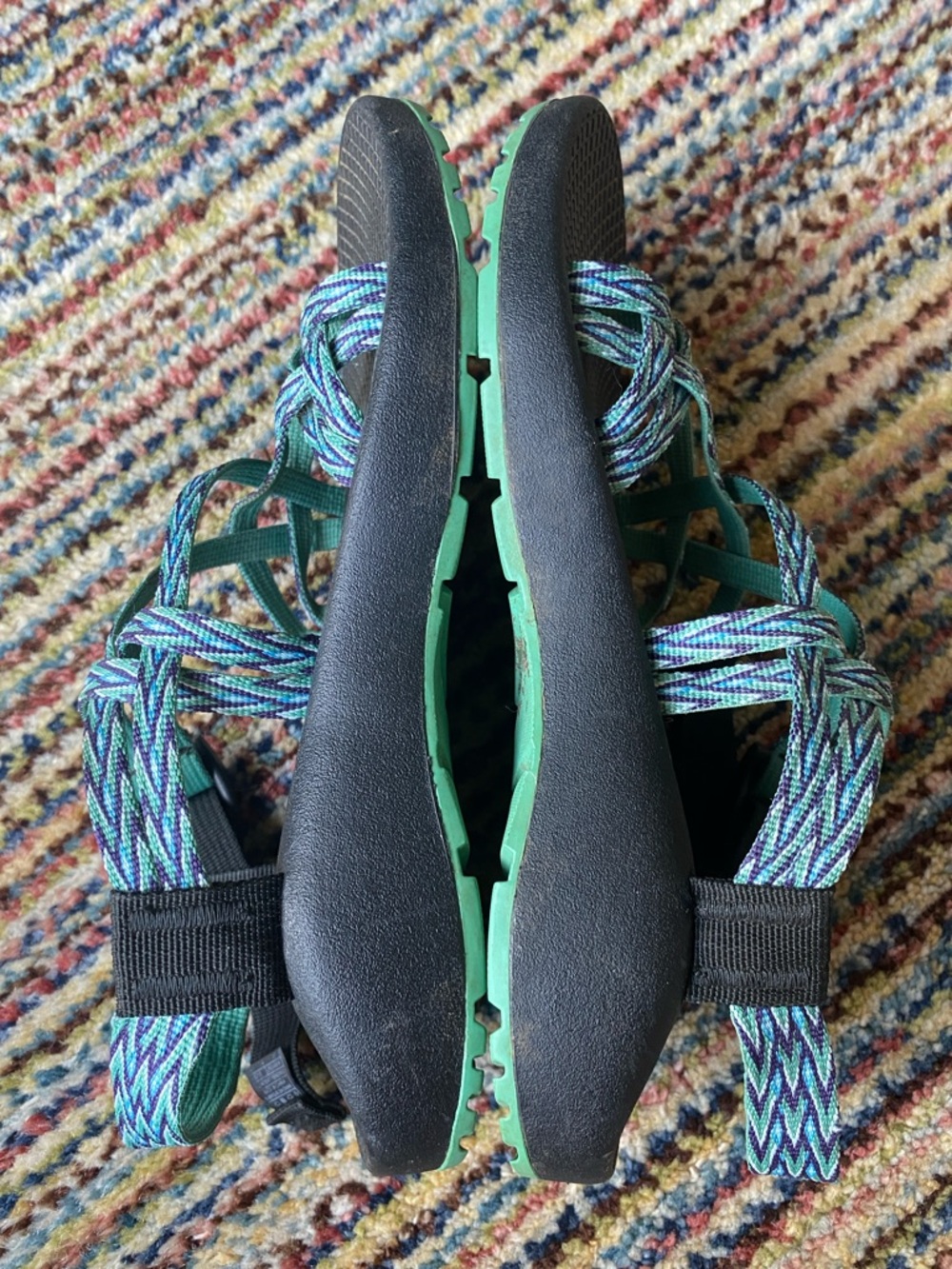 Chaco Women's Black Sandals with Teal and Light Blue Straps - Picture 5 of 9